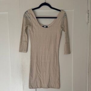 Chic Beige Lace Long Sleeve Dress